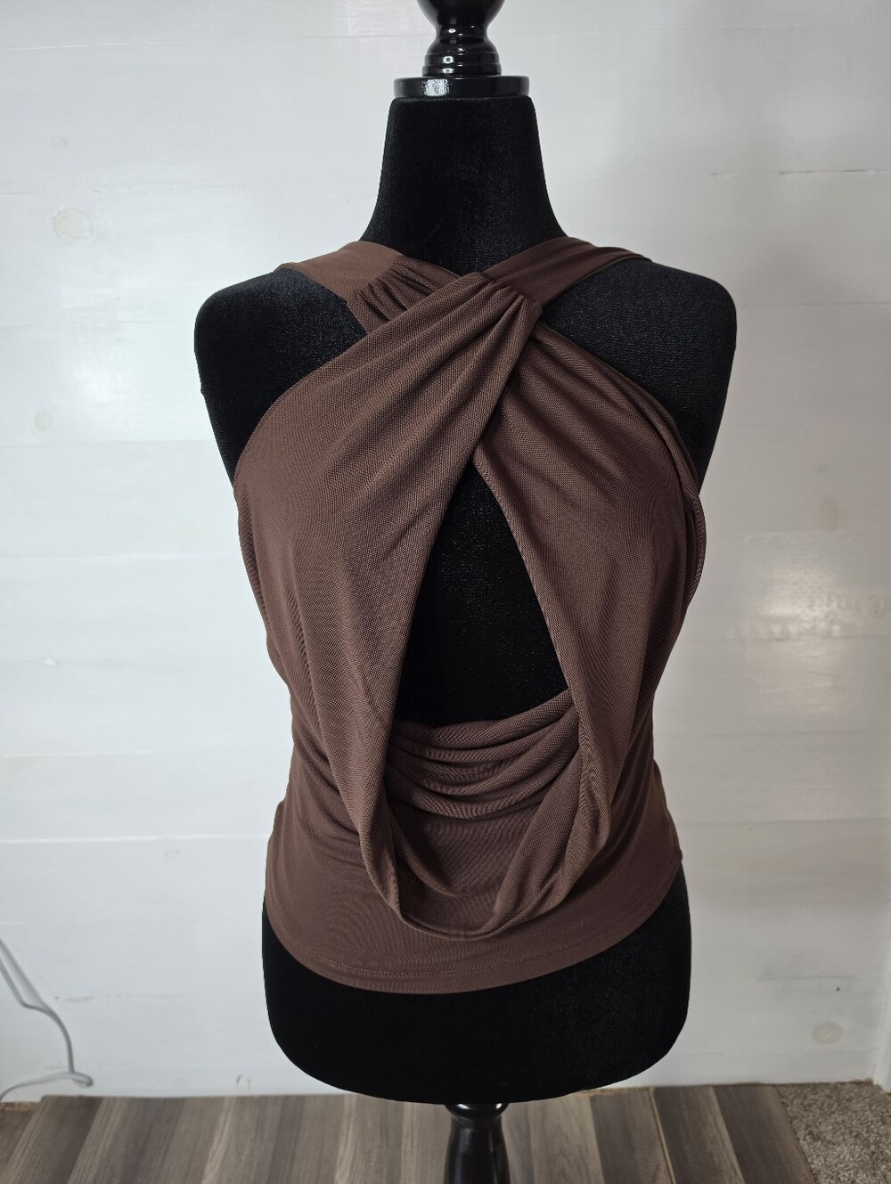 Peppermayo Chocolate Brown Mesh Oracle Halter Cowl Neck Top Club Wear Festival.4